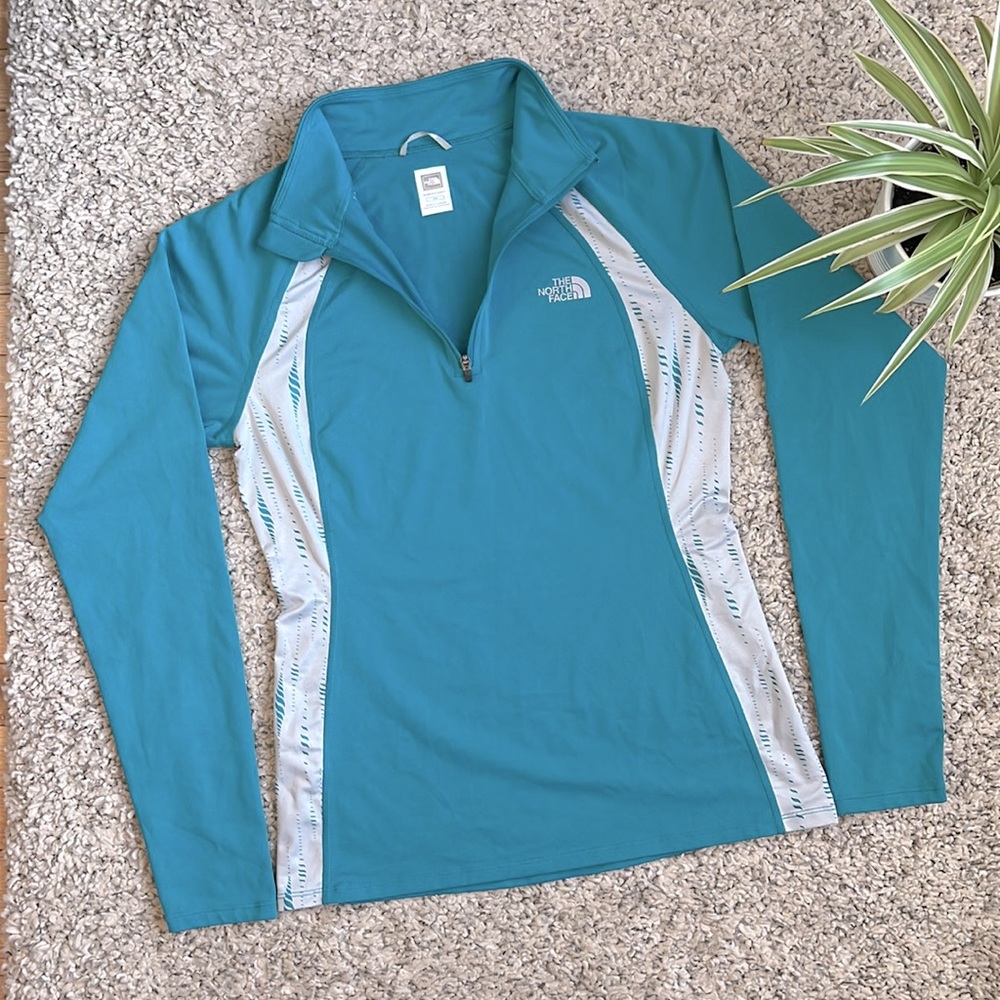 THE NORTH FACE 1/4 Zip Long Sleeve Sweater, Teal, S